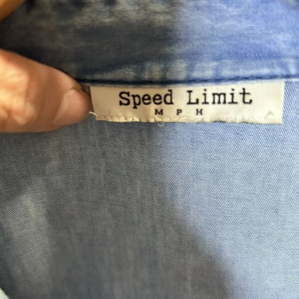 Girl Speed Limit‎ MPH Button Down Denim Dress Waist Tie